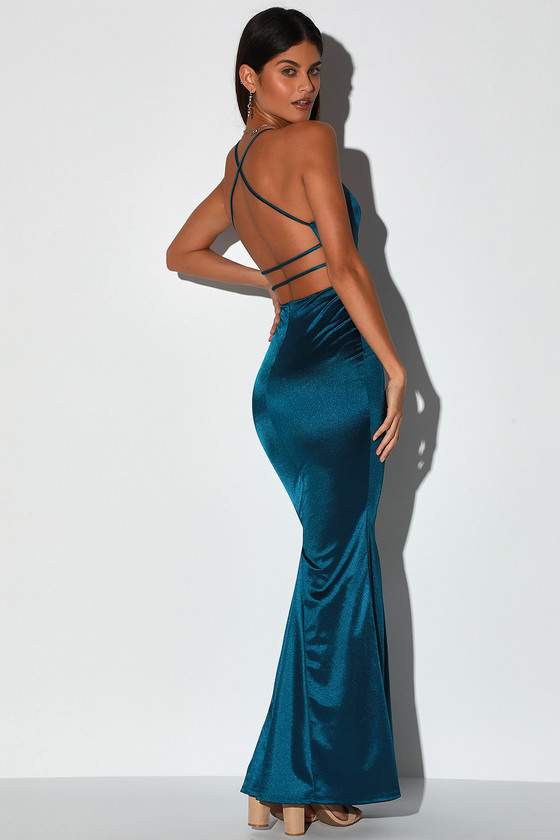 Teal Blue Maxi Dress - Satin Maxi Gown ...